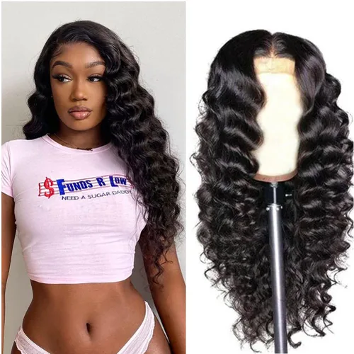 Pelucas sueltas de cabello humano ondulado profundo con encaje frontal, prearrancado, pelucas de encaje frontal de 13 x 4 para mujeres negras,