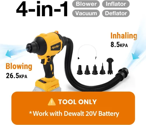 Vista 3 de Plumero y soplador de aire comprimido inalámbrico compatible con batería DeWalt de 20 V MAX (solo herramienta), motor sin escobillas, ajustable de 3