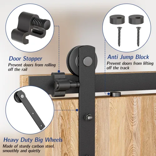 Vista 5 de Kit de herrajes para puerta corrediza de granero de 60 pulgadas/5 pies, suave y silencioso, fácil de instalar, se adapta a puertas de madera