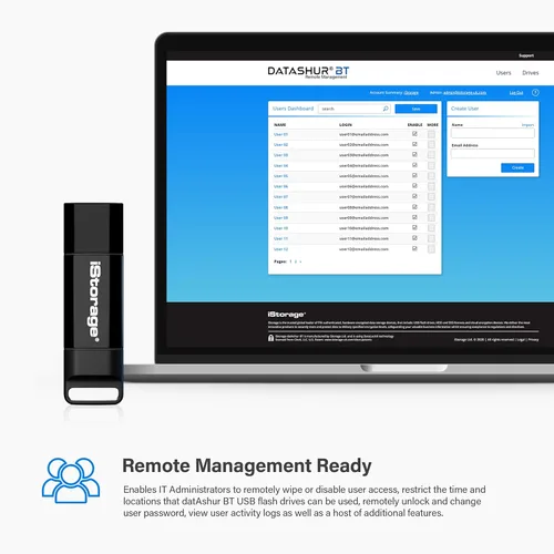 Vista 4 de iStorage datAshur BT 16 GB Unidad flash segura cifrada Desbloqueo a través de smartphone mediante Bluetooth Certificado FIPS 140-2 Nivel 3