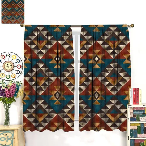 Vista 109 de Cortinas con patrón geométrico tribal, estilo suroeste, azteca, rústico, occidental, nativo americano, opacas, con bolsillo para barra, decoración
