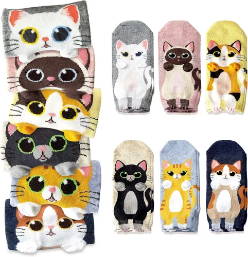 Cat Socks for Cat Lovers, Women Athletic Ankle Fun Cotton Socks Women with Cute Kitty Patterns, Gift Box for Birthday