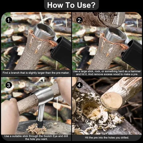 Vista 3 de Llave de barrena de mano Bushcraft Equipo y herramientas Bushcraft Llave de colonos Herramientas de supervivencia Taladro de madera de ojo escocés