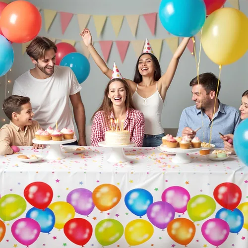 Vista 7 de 3 Pack Colorful Balloons Tablecloth, Disposable Plastic Multicolor Balloons Table Cover 54 x 108 Inch Rectangular, for Picnic Birthday Party Wedding