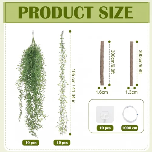 Vista 4 de Bucherry 23 piezas de enredaderas colgantes artificiales, decoraciones de Verduras de sauce para temática de hadas tropicales, pared de bosque Verde