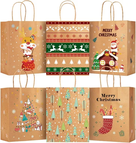 Landteek Fine 24 bolsas de regalo de papel kraft de Navidad para vacaciones, 8.1 x 5.9 x 3.2 pulgadas, bolsas de regalos de Navidad, recuerdos de