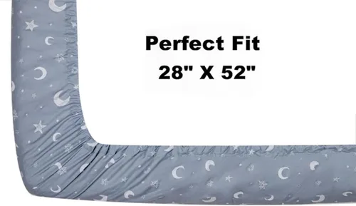 Vista 5 de Juego de 4 sábanas para cuna, diseño neutro de estrella y luna, unisex, para bebé, para niños o niñas, luna