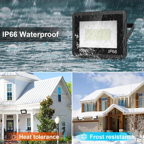 Vista 2 de 1 Pack 100W LED Flood Light Outdoor, 10000LM Super Bright Security Light IP66 Waterproof Flood Lights Outdoor, 6000K Daylight White Floodlights for