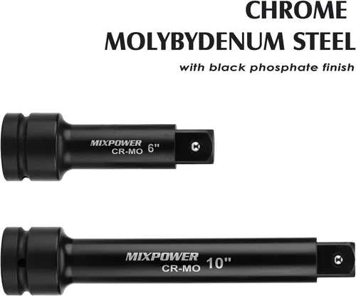 Vista 2 de MIXPOWER Barra de extensión de enchufe de impacto de 1" por 6", 10" de acero al cromo molibdeno, 6", barra ext. 10".