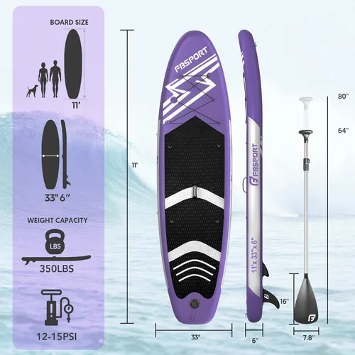 Vista 83 de FBSPORT Tabla de remo de pie prémium de 11 pies, tabla de yoga con accesorios de SUP y bolsa de transporte, amplia posición, control de surf