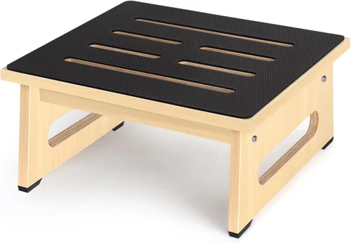 Vista 11 de Taburete de un paso para adultos mayores con superficie antideslizante de goma, taburete de madera resistente con capacidad de 450 libras, escalones