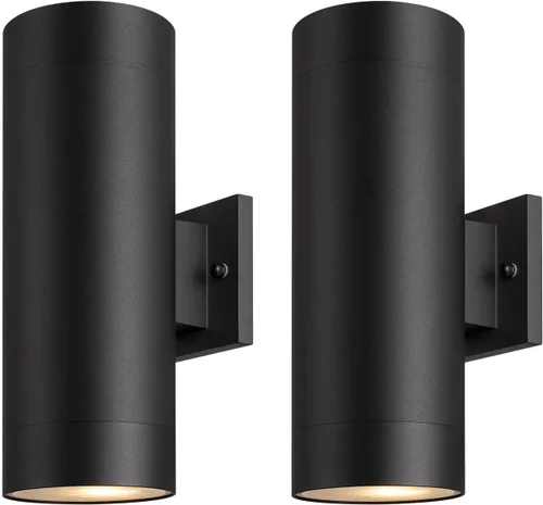 Vista 8 de mirrea Lámpara moderna para porche al aire libre en 2 luces con cilindro de aluminio negro mate y cubierta de vidrio templado, aplique de pared