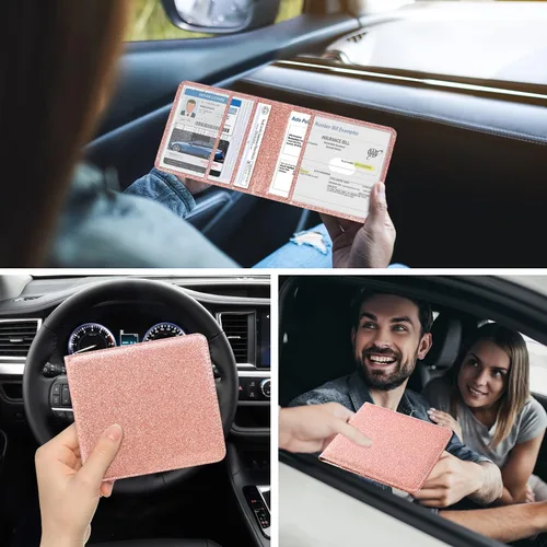 Vista 4 de DMLuna Soporte para Registro de Coche y Seguro, Organizador de Cuero para Documentos de Vehículo en Guantera, Accesorios de Compartimento para Auto