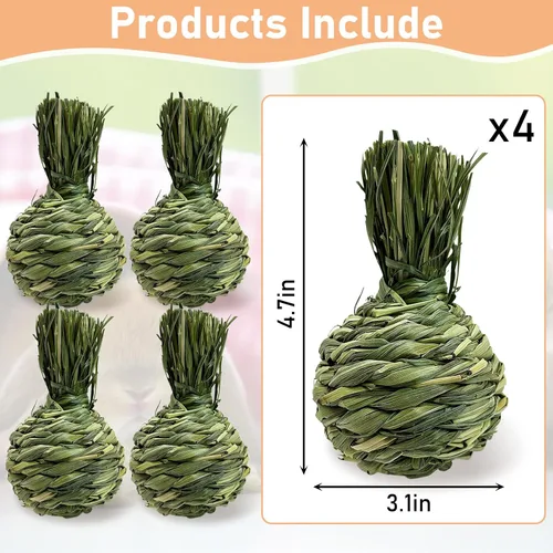 Vista 2 de Hamiledyi Pelota masticable de conejo, bola de hierba de Timothy, tejida natural, juguetes para masticar, bolas de juego de actividades