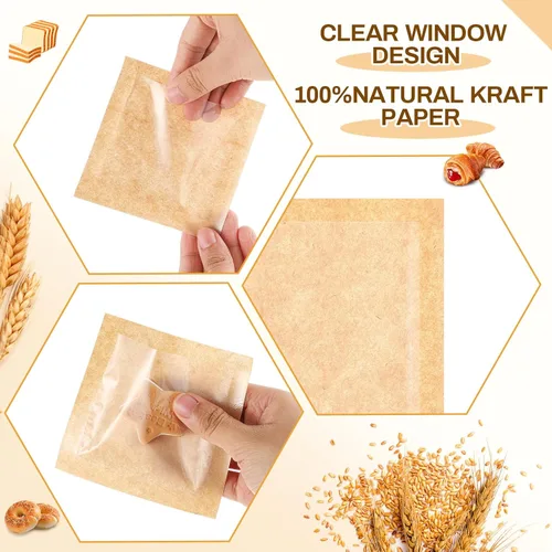 Vista 3 de Outus 100 bolsas de empaque para galletas con sello, bolsas de panadería de 3 x 3 pulgadas con ventana, papel resistente a la grasa termosellable