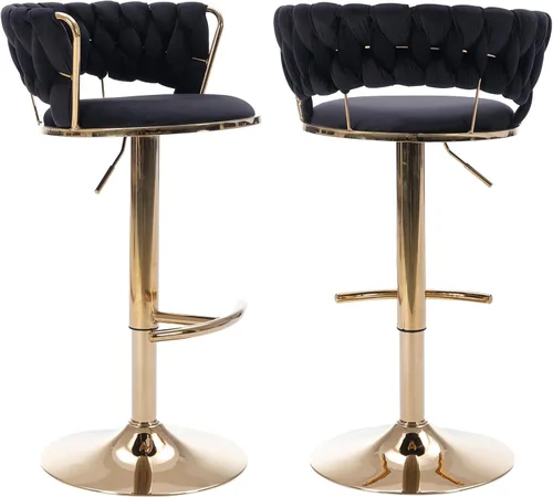 KINFFICT Juego de 2 taburetes de bar giratorios de terciopelo, taburete de bar ajustable con respaldo tejido, sillas de comedor tapizadas, taburetes