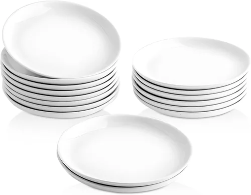 Juego de platos de cerámica de 16 piezas, platos de postre pequeños de 5.6 pulgadas, platos redondos blancos para pan, mantequilla, aperitivos,