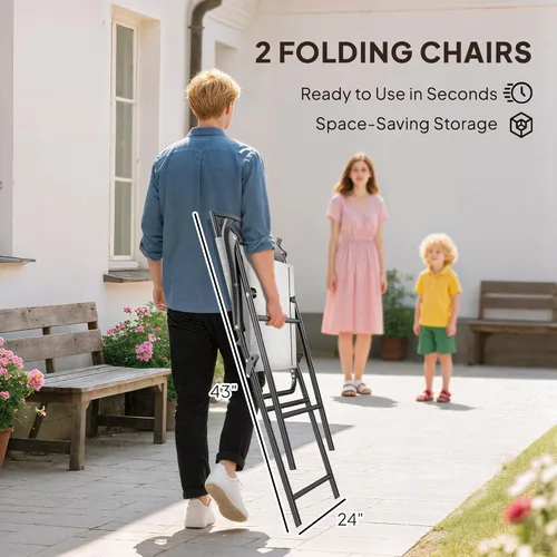 Vista 4 de Outsunny Juego de 4 muebles de comedor para patio al aire libre, 2 sillas plegables, paraguas de ángulo ajustable, mesa de comedor de vidrio Beige