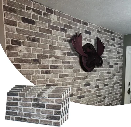 Vista 35 de Dundee Deco Paneles de pared 3D de ladrillo sintético, revestimiento, paneles de pared con aspecto de piedra roja y naranja, revestimiento de espuma