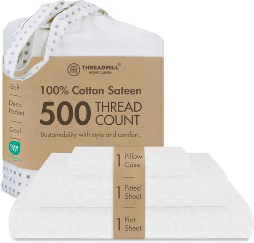 Vista 47 de Threadmill - Sábanas de algodón de lujo para hotel, tamaño King, 100% algodón, 500 hilos con bolsillo profundo, ajuste cómodo, suaves y frescas