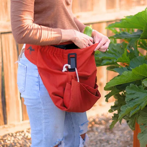 Vista 7 de Roo - Delantal de jardinería con bolsillos y cosecha, bolsa de recogida, ajustable, resistente al agua, lavable, lona de algodón