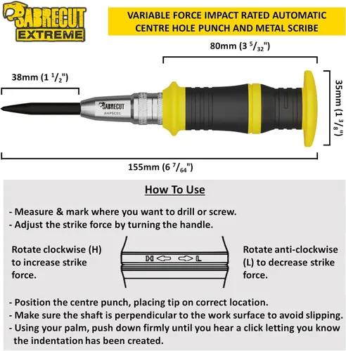 Vista 5 de SabreCut AHPSC01 - Perforadora central, accionada por resorte, automática, resistente, con fuerza de golpeo ajustable, 60-140 Newtons, adecuada