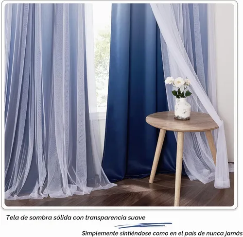 Vista 5 de PONY DANCE Cortinas para Sala de Estar - Cortinas Opacas Gris Degradado con Superposición de Gasa Blanca Térmicamente Aisladas Mezcla y Combina