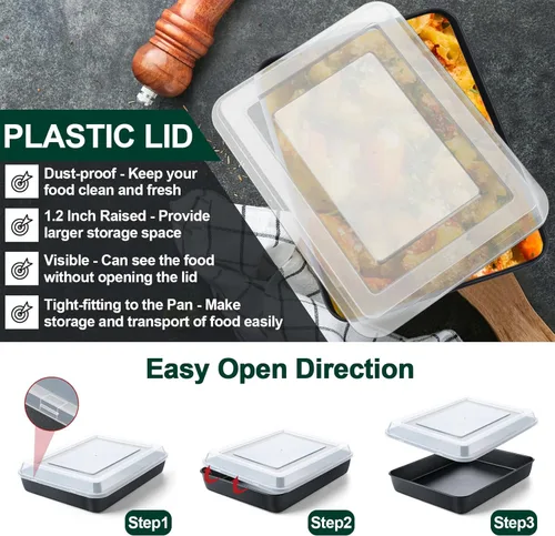 Vista 5 de P&P CHEF Molde para horno tostador con tapa, bandeja rectangular antiadherente para hornear y asar, núcleo de acero inoxidable y cubierta
