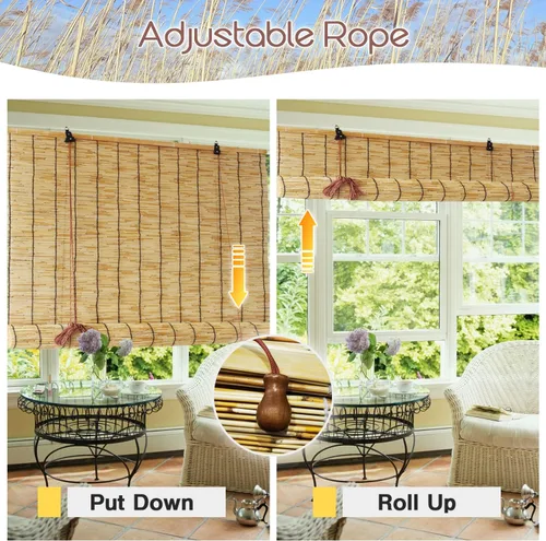 Vista 3 de Persiana enrollable para exteriores, 55 x 48 pulgadas (ancho x alto), persianas de bambú con elevador, cortina de bambú para patio