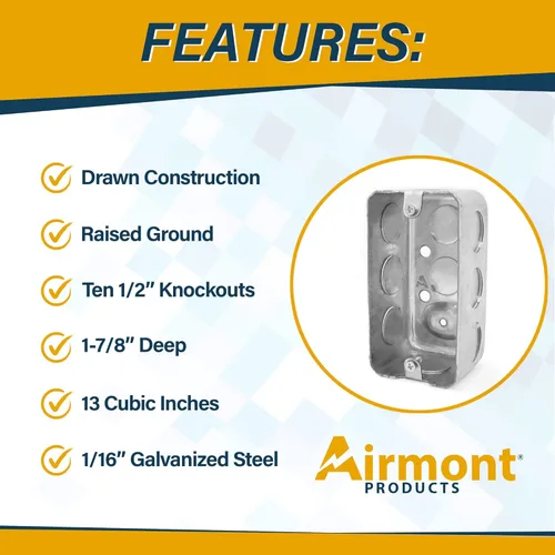 Vista 3 de (Paquete de caja y cubierta) Caja eléctrica utilitaria de 4x2 pulgadas, caja de tomacorriente, cubierta para interruptor de palanca, construcción
