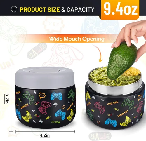Vista 3 de Charcy Tarro de comida aislado de acero inoxidable para niños, termo de sopa de boca ancha a prueba de fugas, juego de recipientes para 8 horas