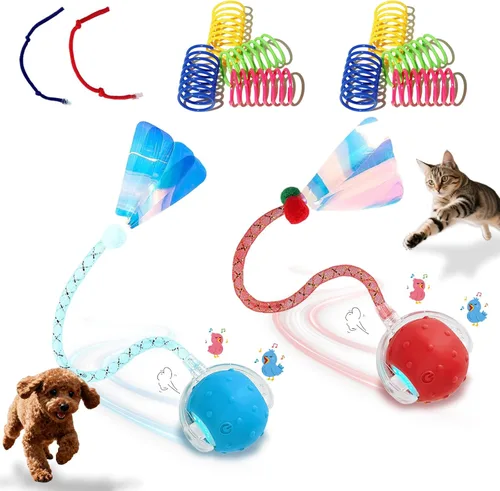 Vista 9 de Pack de 2 Juguetes Interactivos con Bola para Gatos y Perros de Interior, Juguete Automático para Gatos con Evite de Obstáculos Inteligente y Trinos