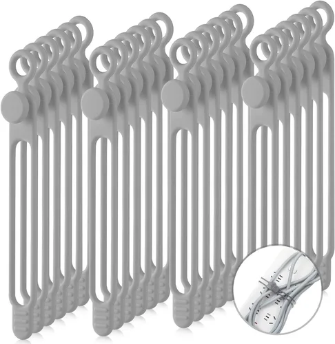 Vista 16 de Nuanchu 40 bridas de silicona reutilizables, correas ajustables, organizador de cables de carga multiusos para sujetar cables de carga