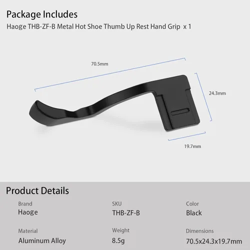 Vista 8 de Haoge Metal Thumb Up Rest Hand Grip para Nikon Zf ZF Cámara Accesorios Negro THB-ZF-B Zapata Caliente Pulgar Arriba