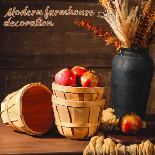 Vista 7 de Eaasty Paquete de 3 cestas redondas de madera para frutas con asa para aperitivos de verduras, decoración de jardín, casa de campo, 4 cuartos