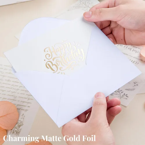 Vista 6 de Paper Play Paquete de 20 tarjetas de cumpleaños surtidas, 4 tarjetas de cumpleaños con diseños de lámina dorada mate, 4 x 6 pulgadas, notas