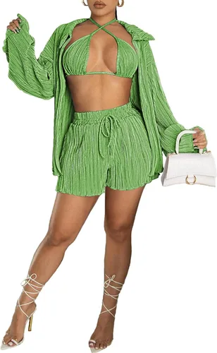Vista 3 de LYANER Conjunto de bikini sexy para mujer, traje de baño de 3 piezas con corte halter