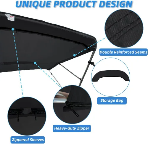 Vista 4 de 4 Bow Marine Grade Bimini Top Replacement Cover, Heavy-Duty Waterproof and UV-Proof Boat Canopy, Fade and Crack Resistant Easy Install Zipper