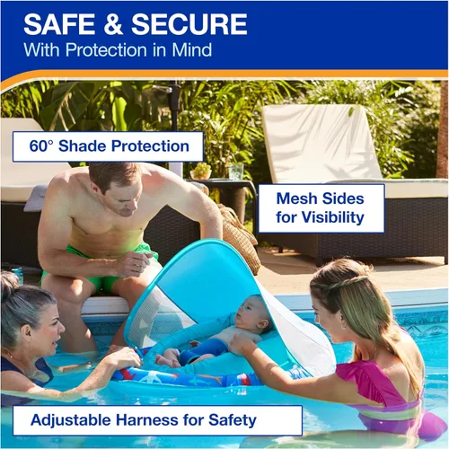 Vista 4 de SwimWays Infant Spring Float, Baby Pool Float with Canopy & UPF Protection, Swim Training PFD, Swimming Pool Accessories for Babies 3-9 Months