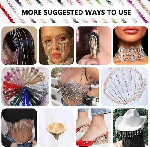 Vista 6 de Dowarm Cadena de cierre de diamantes de imitación de cristal de 10 yardas de 0.079 pulgadas para coser Crocs zapatos, ropa, vasos, cadena de Azul