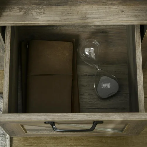 Vista 8 de HOMCOM Mesa auxiliar de granja, armario auxiliar rústico con almacenamiento, mesa auxiliar pequeña con cajón, mesa de efecto madera para sala