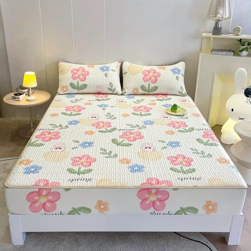 FCLDESHOP Comfort Hotel - Sábana bajera ajustable con bolsillo profundo con estampado de látex de verano, para dormitorio de niños y niñas, Flor