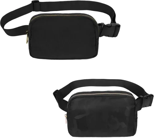 Vista 58 de VOROLO Riñonera para mujeres y hombres, bolsa cruzada, bolsa de cinturón con correa ajustable, Negro, Talla única