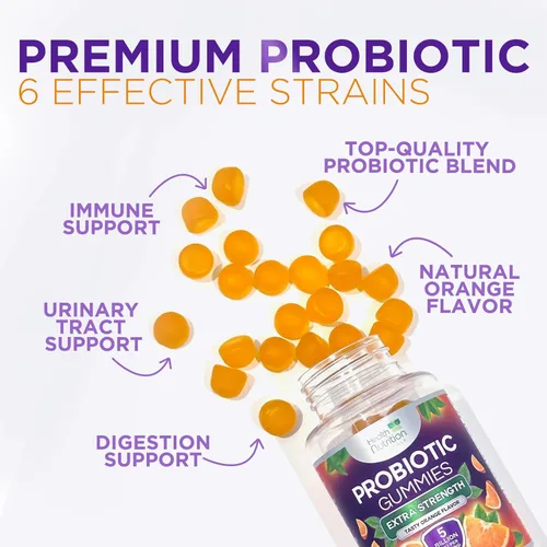 Vista 5 de Gomitas probióticas - Fórmula probiótica avanzada de múltiples cepas - Gomitas de apoyo a la salud intestinal y digestiva - Bacillus Coagulans 5 mil