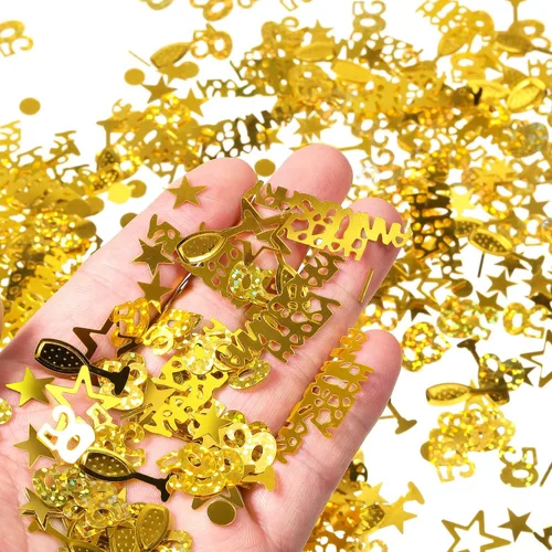 Vista 3 de WILLBOND 3000 piezas de confeti dorado con purpurina para decoración de mesa de 50 aniversario, boda, fiesta de cumpleaños