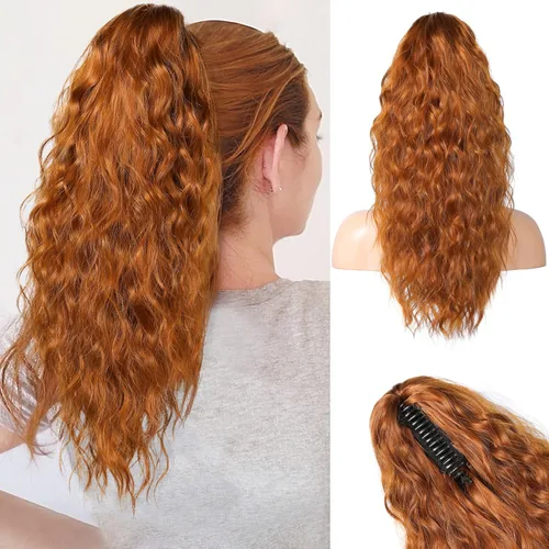 Vista 10 de REECHO Extensión de cola de caballo de 14" con clip de garra corta, extensiones de cola de caballo falsas, cola de caballo ondulada suave y rizada
