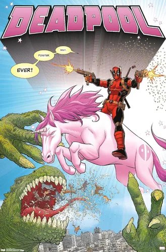 Vista 7 de Trends International Marvel Comics Deadpool - Póster de pared de unicornio, 22.4 pulgadas de largo x 14.7 pulgadas, versión enmarcada de madera