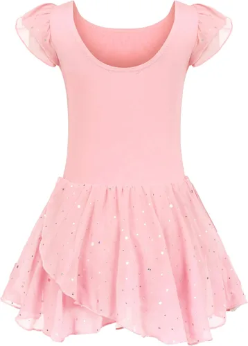 Vista 2 de Arshiner - Vestido de ballet para niñas con mangas con volado malla con falda tutú