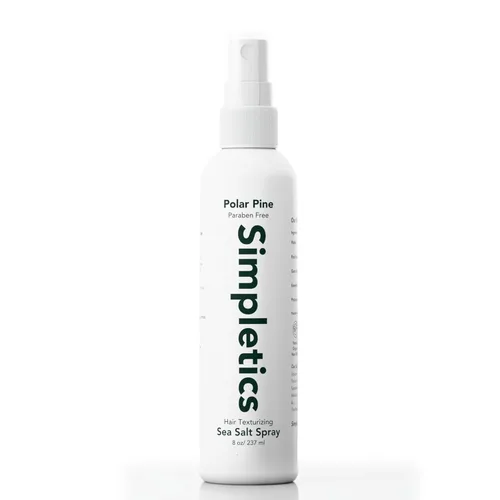 Simpletics Espray para el cabello con sal marina del Himalaya (aroma a pino) – Fórmula natural de 5 ingredientes para ondas de playa y volumen –