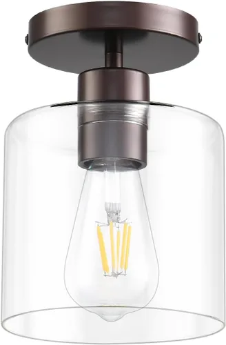 Vista 10 de Lámpara de techo semiempotrada moderna negra, lámpara de techo rústica para armario, pasillo, entrada, acabado negro mate (paquete de 1)